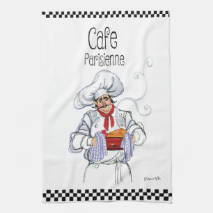 Paño De Cocina Caricatura del chef francés gorda Cheques blancos