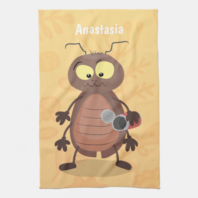 Paño De Cocina Caricatura divertida de una cucaracha linda (Vertical)