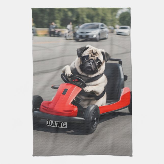 Paño De Cocina Carrera de Pug go-kart (Vertical)