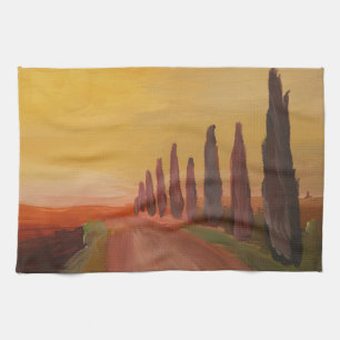 Paño De Cocina Carretera nacional en Toscana Italia en la puesta