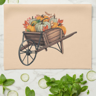 Paño De Cocina Carretilla de otoño con calabazas