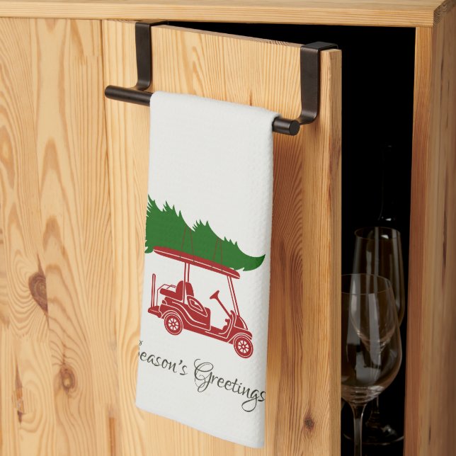 Paño De Cocina Carro de golf rojo con árbol de Navidad | Alabaste (Pliegue de tercios)
