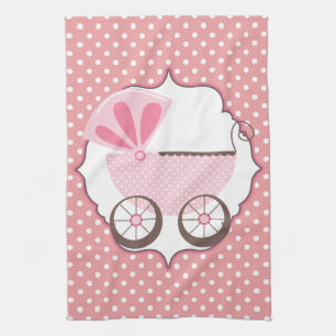 Paño De Cocina Carro rosado retro de encargo Baby Shower