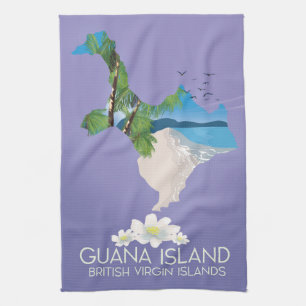 Paño De Cocina Cartel de viaje a Guana Island Islas Vírgenes Brit