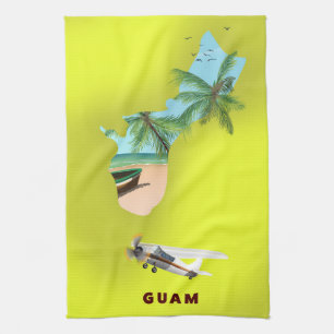 Paño De Cocina Cartel de viaje con mapa ilustrado de Guam