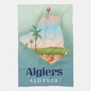 Paño De Cocina Cartel de viaje de Argel mapa argelino