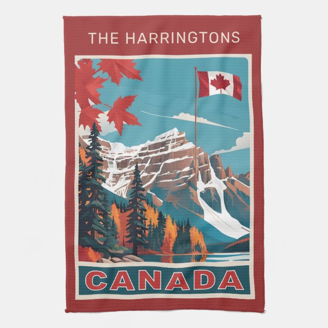 Paño De Cocina Cartel de viaje de Canadá con nombre personalizado (Vertical)