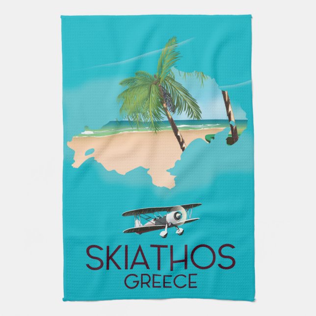 Paño De Cocina Cartel de viaje de Skiathos Grecia (Vertical)