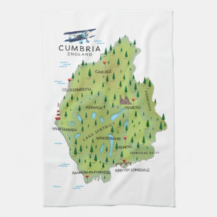 Paño De Cocina Cartel de viaje del mapa de Cumbria Inglaterra.