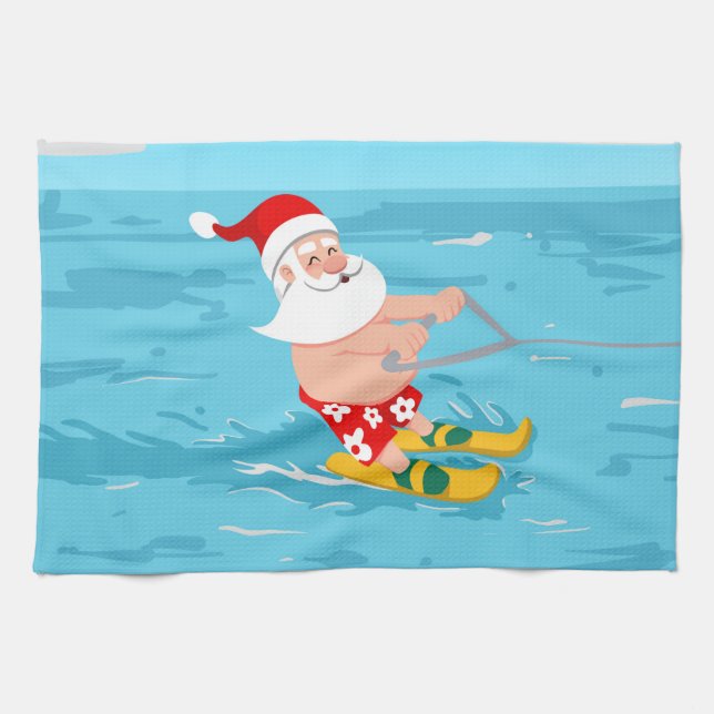 Paño De Cocina Cartoon Santa Claus water skiing (Horizontal)
