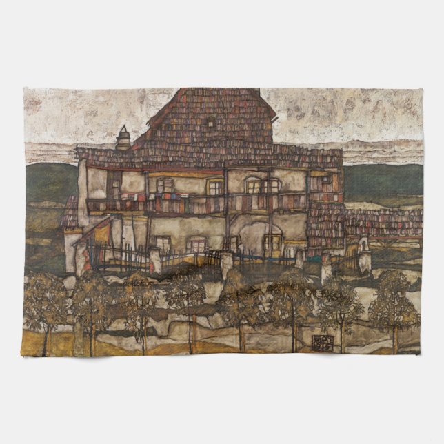 Paño De Cocina Casa con techo de tablillas de Egon Schiele (Horizontal)
