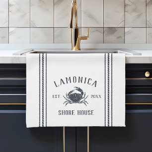 Paño De Cocina Casa costera personalizada de cangrejo ruso y blan