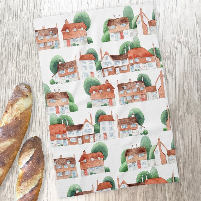 Paño De Cocina Casa de Acuarela Arte del Hogar (Traditional watercolor houses, homes and cottages art kitchen tea towel)