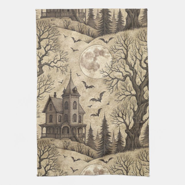 Paño De Cocina Casa de época y luna llena (Vertical)