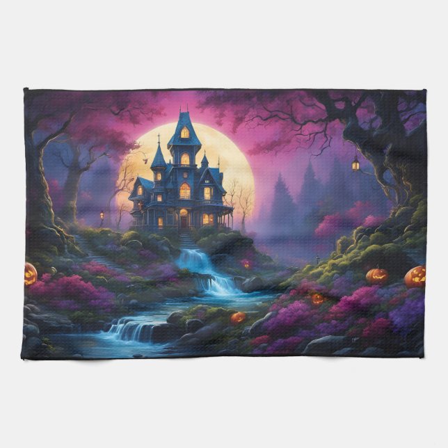 Paño De Cocina Casa de fantasía en la colina de Halloween (Horizontal)