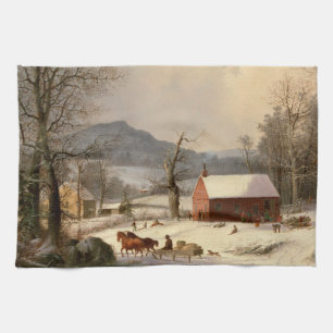 Paño De Cocina Casa de granja de invierno de época