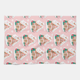 Paño De Cocina Casa de pan de jengibre rosado