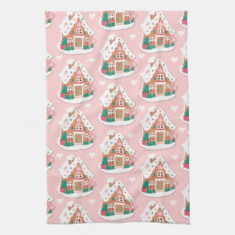 Paño De Cocina Casa de pan de jengibre rosado