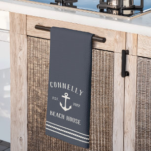 Paño De Cocina Casa de playa personalizada de Ancla Rustica Azul