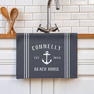 Paño De Cocina Casa de playa personalizada de Ancla Rustica Azul