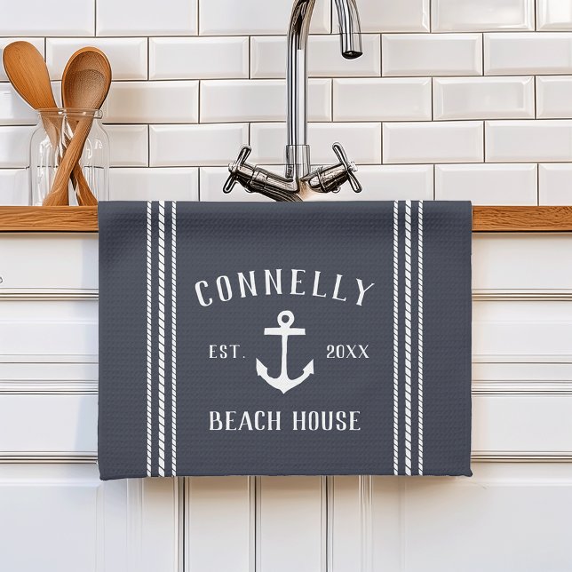 Paño De Cocina Casa de playa personalizada de Ancla Rustica Azul  (Subido por el creador)