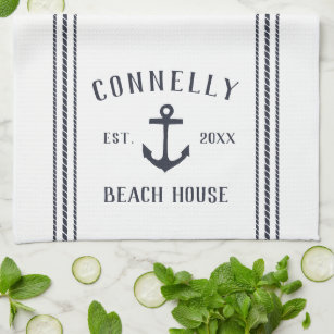 Paño De Cocina Casa de playa personalizada de la Marina y el Ancl
