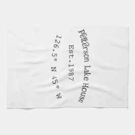 Paño De Cocina Casa del lago. Fecha año personalizado coordenadas