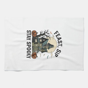 Paño De Cocina Casa Embrujada Halloween Grabado Antiguo Diseño T