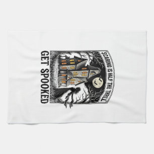 Paño De Cocina Casa Embrujada Halloween Grabado Antiguo Terror S