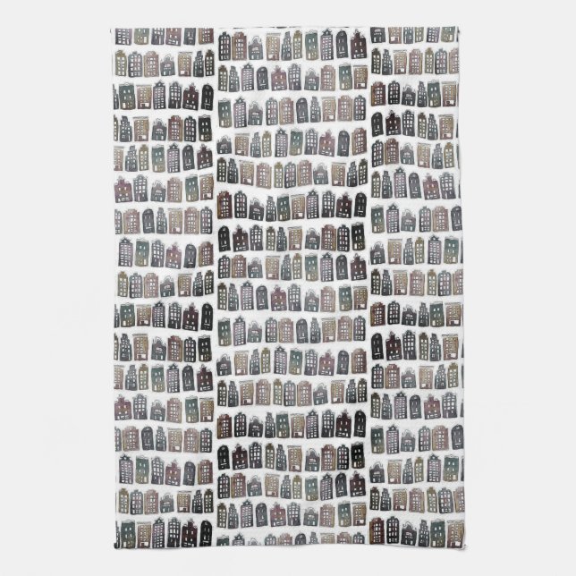 Paño De Cocina Casas Holandesas singulares Neutrales del patrón A (Vertical)