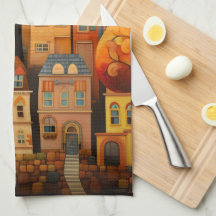 Casas y árboles coloridos en el otoño