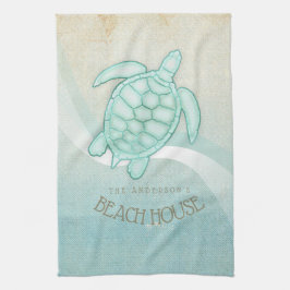 Paño De Cocina Caseta de playa Tortuga Náutica Aqua Blue ID623