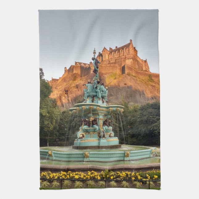 Paño De Cocina Castillo de Edimburgo Fuente Princes Street Garden (Vertical)
