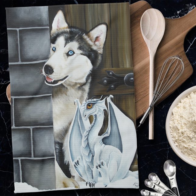 Paño De Cocina Castillo del Dragón con Perro Husky Fantasía Inver (Subido por el creador)