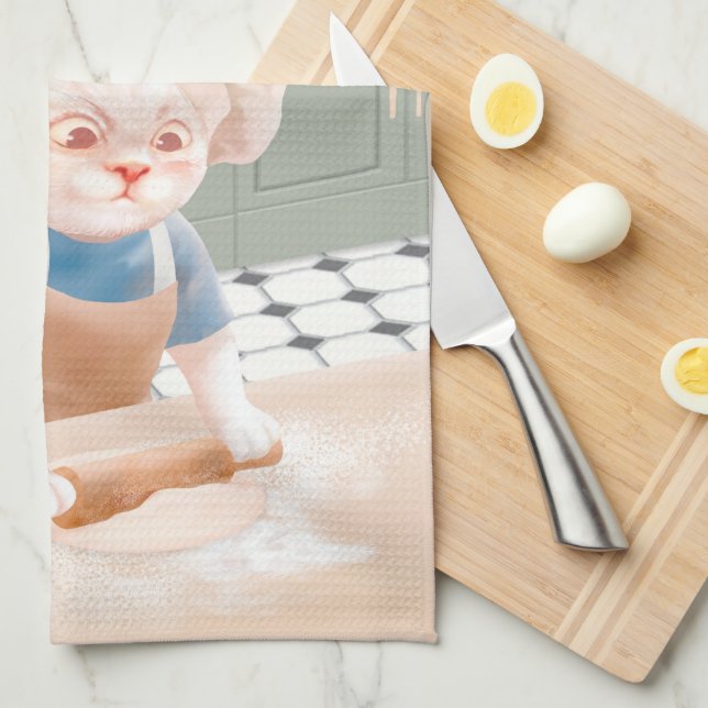 Paño De Cocina Cat Baker Baby - Acogedor Kneading (Doblado Cuarto)
