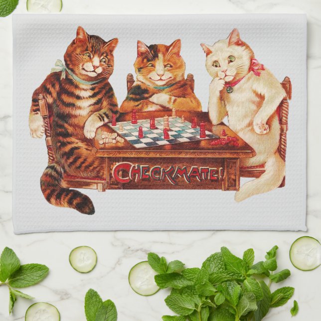 Paño De Cocina Cat Chess Checkmate Louis Wain (Doblado)