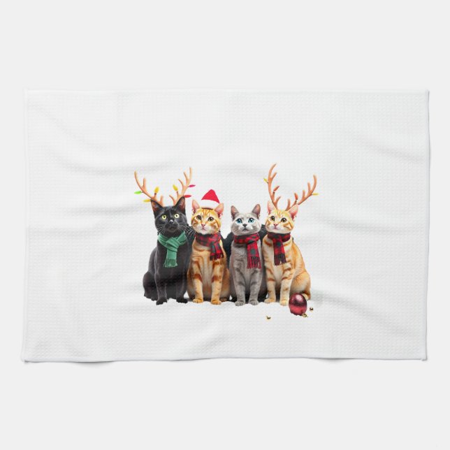 Paño De Cocina Cat Christmas Light Reindeer Santa Christmas Cat L (Horizontal)