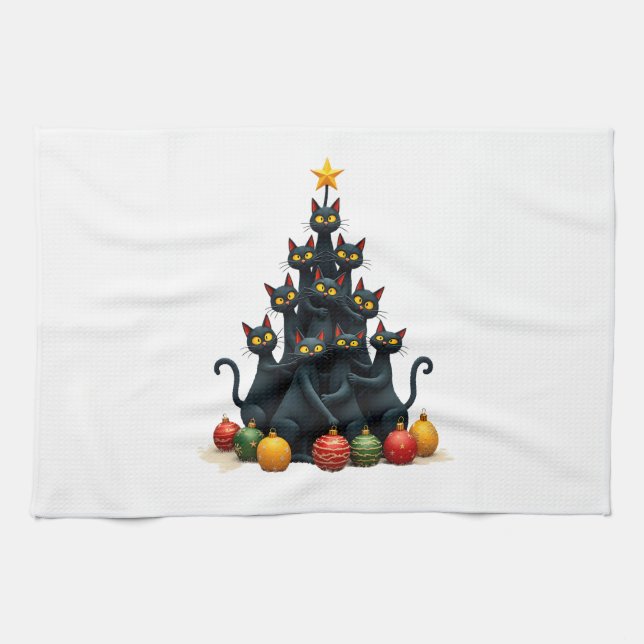 Paño De Cocina Cat Lovers Cute and Funny Holiday Tree Christmas 2 (Horizontal)