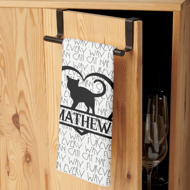 Paño De Cocina Cat Sayings and Silhouette Heart Split Monogram  (Pliegue de tercios)