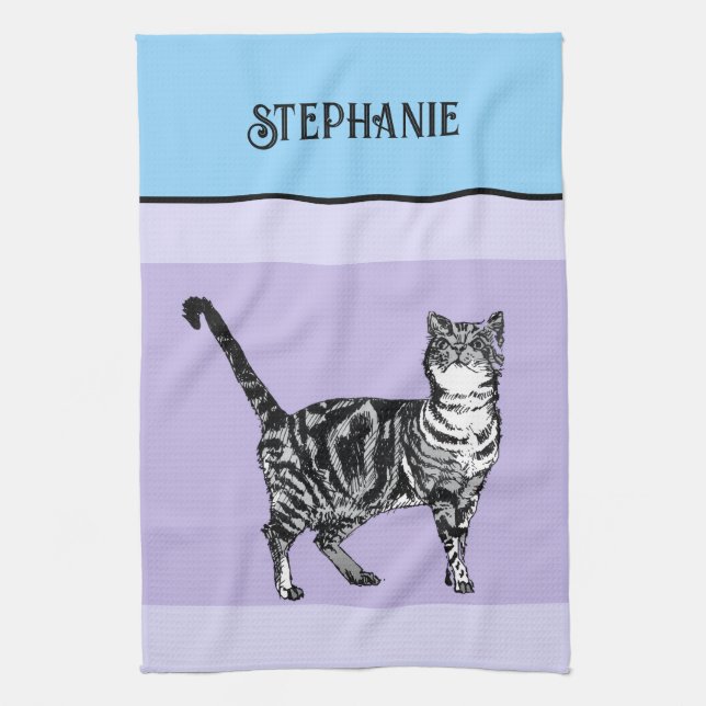 Paño De Cocina Cat Tabby Pastel Cats Womens Light Blue Purple (Vertical)