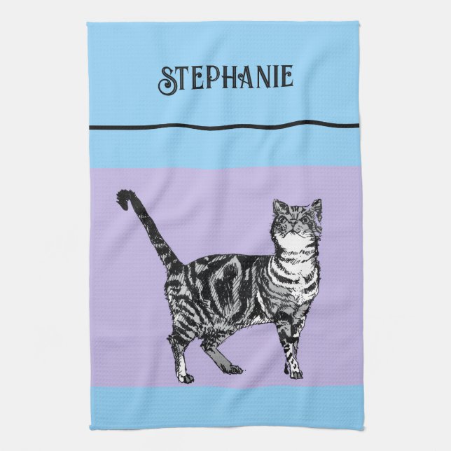 Paño De Cocina Cat Tabby Pastel Cats Womens Light Blue Purple (Vertical)