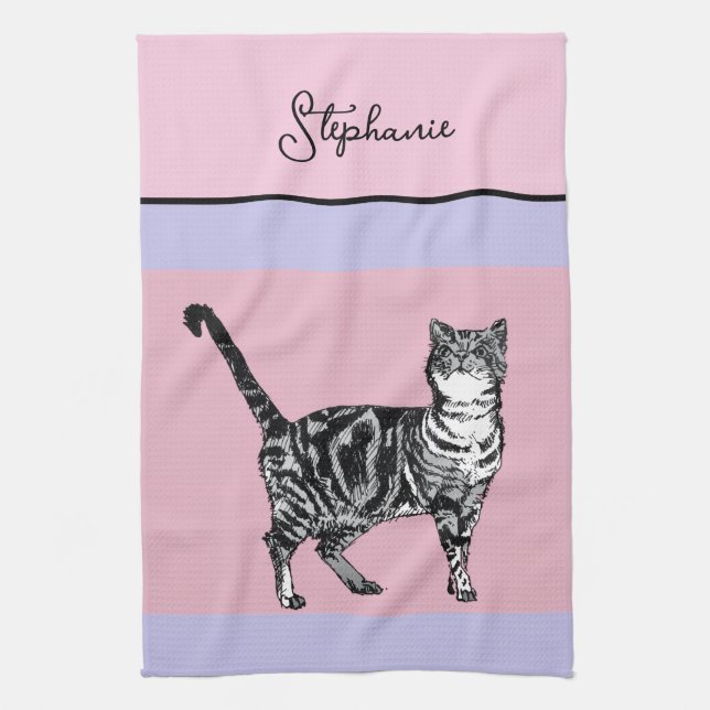 Paño De Cocina Cat Tabby Pastel Cats Womens Light Pink Purple (Vertical)