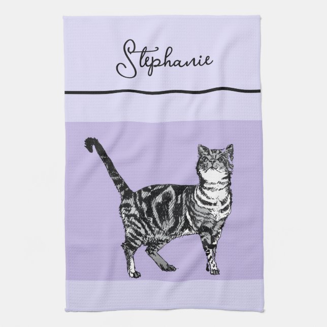Paño De Cocina Cat Tabby Pastel Cats Womens Light Purple Lavender (Vertical)