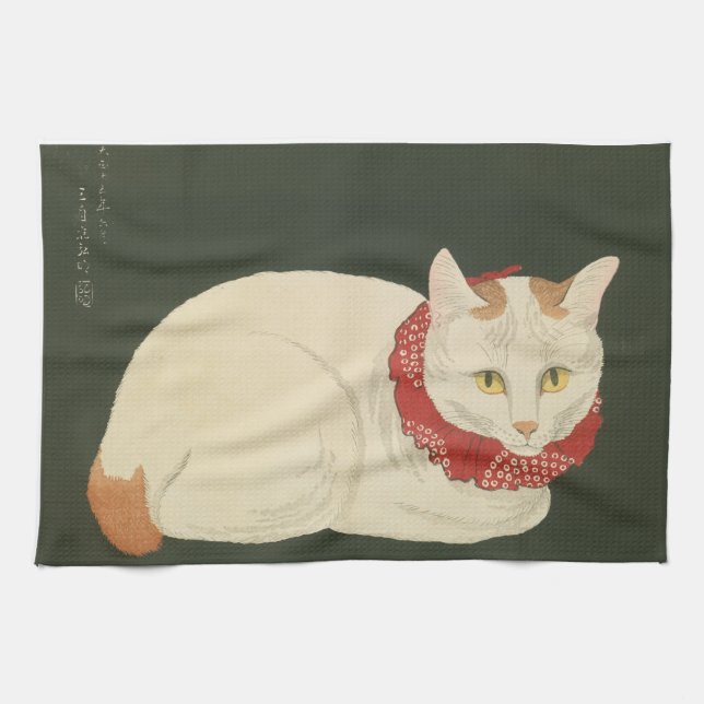 Paño De Cocina Cat Ukiyo-e print, early 1900s (Horizontal)