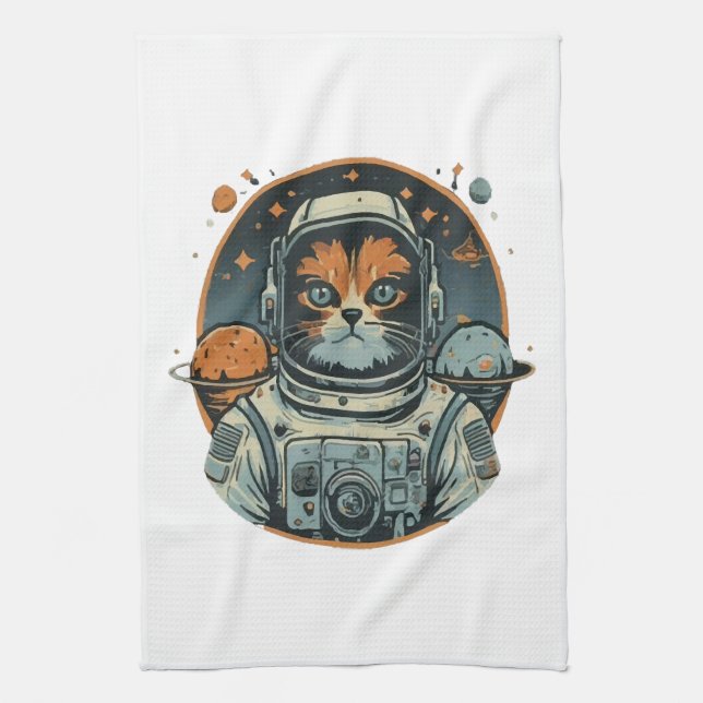 Paño De Cocina Cata-astronauta en Asteroides (Vertical)