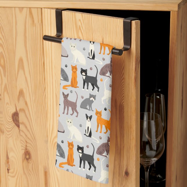 Paño De Cocina Cats and Paw Prints (Pliegue de tercios)