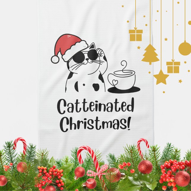 Paño De Cocina Catteinated Christmas Coffee and Cat Lover Holiday (Subido por el creador)