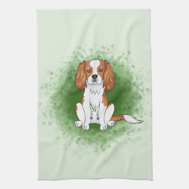 Paño De Cocina Cavalier King Charles Spaniel Blenheim Sobre Verde (Vertical)