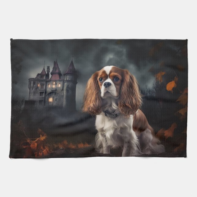 Paño De Cocina Cavalier King Charles Spaniel Halloween Scary (Horizontal)