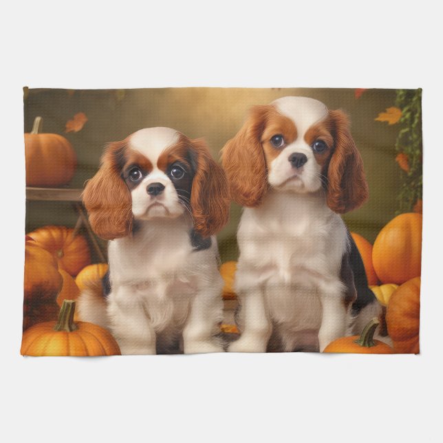 Paño De Cocina Cavalier King Charles Spaniel Puppy Calabaza de ot (Horizontal)